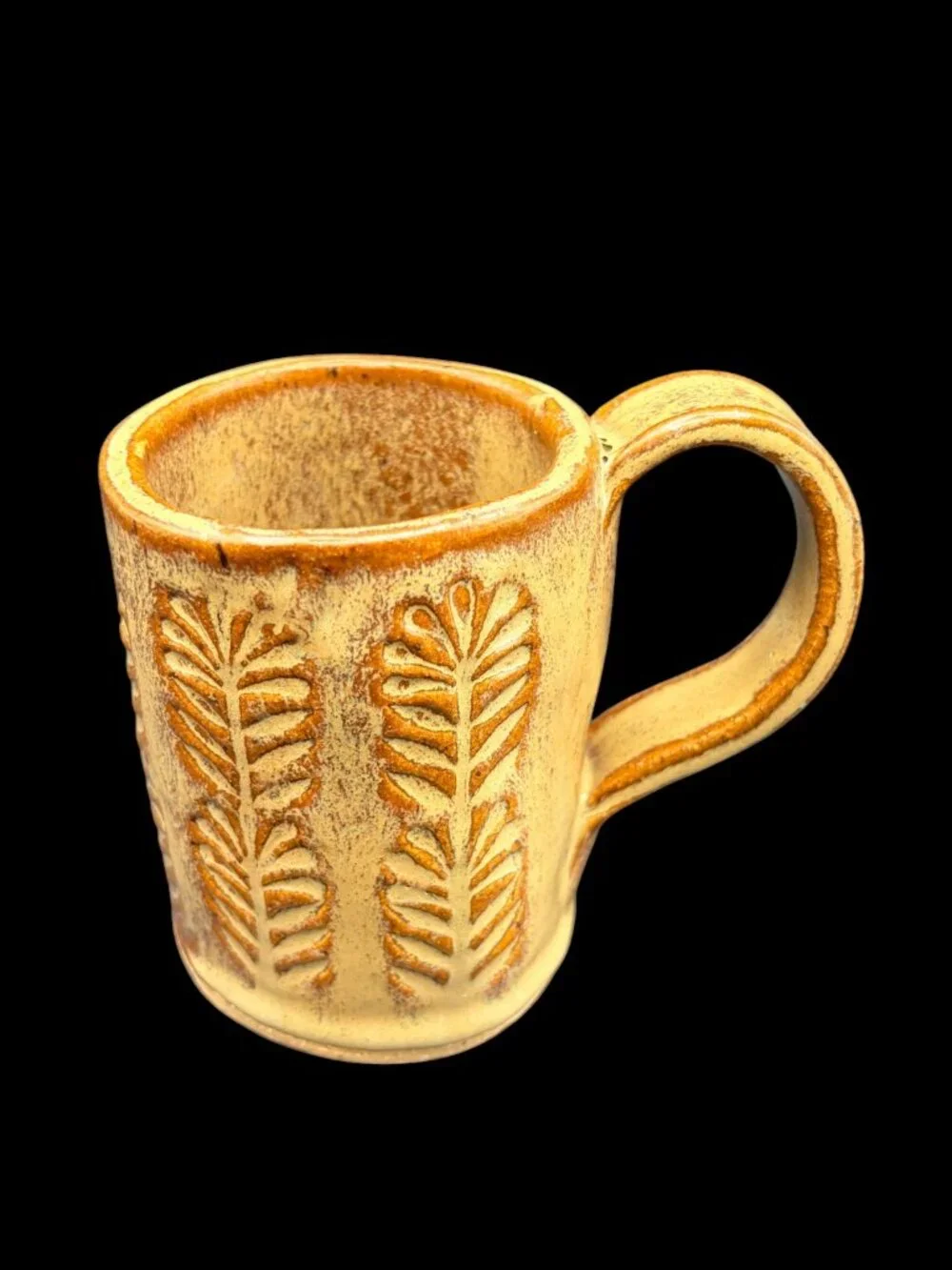 Vintage Studio Pottery Leaf Motif Ceramic Coffee Mug Signed Handmade Stoneware